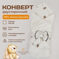 Конверт утепленный для новорожденного Мишки (100/90)