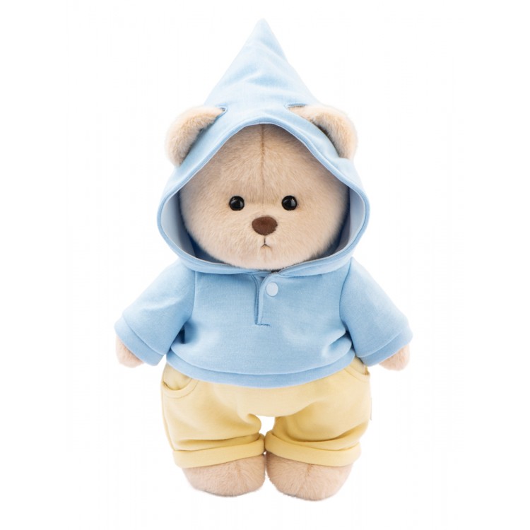 Lina Медведь Эверест молочный в голубом худи и желтых штанишках M (±30 см) от TeddyTales Lina Медведь Эверест молочный в голубом худи и желтых штанишках M (±30 см) от TeddyTales