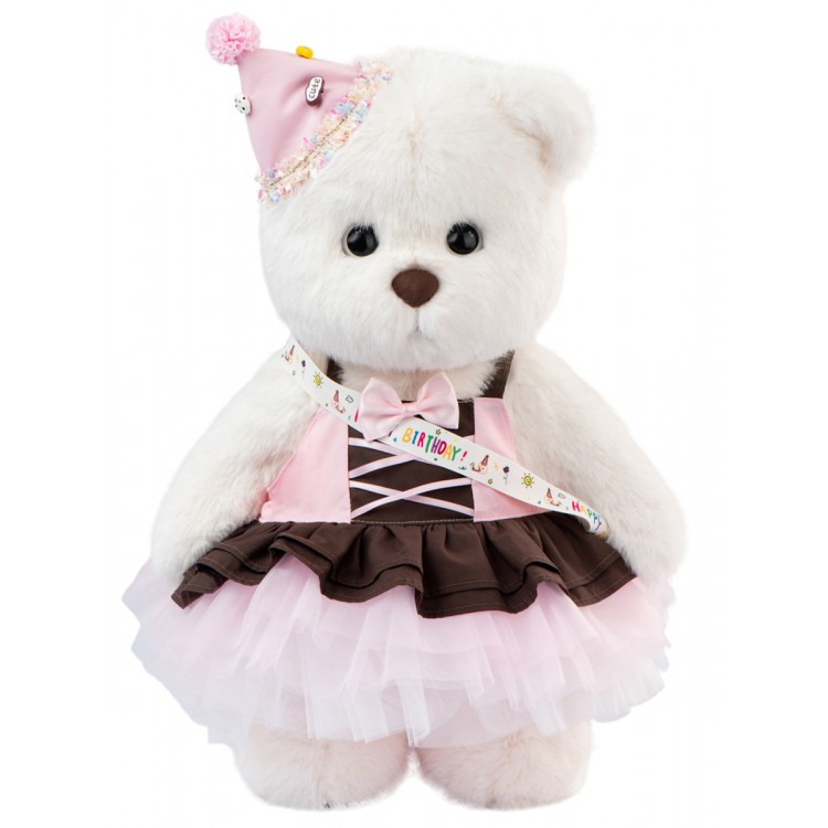 Lina Медведь девочка С днем рождения (длинная шерсть) L (±38 см) белый цвет от TeddyTales