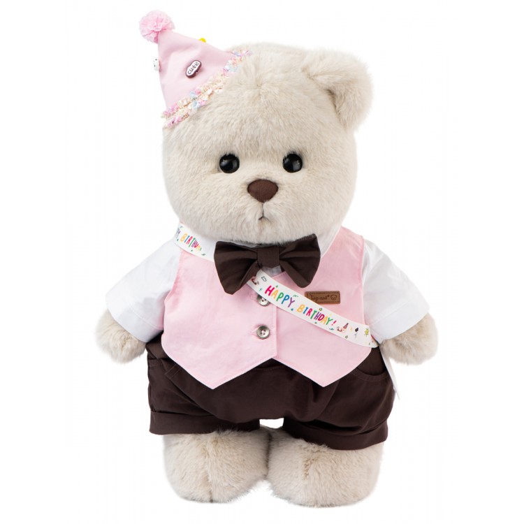 Lina Медведь мальчик С днем рождения (длинная шерсть) L (±38 см) молочный цвет от TeddyTales